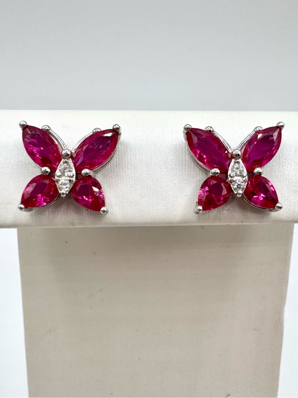 925 Sterling Silver Ruby Butterfly Stud Earrings Marquise Cut Stamped Tested